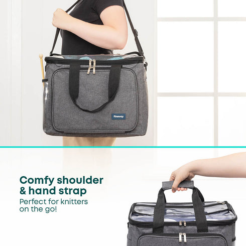 Knitting Crochet Storage Bag with Clear PVC Lid - Grey