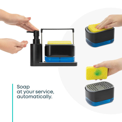 3-in-1 Soap Dispenser with Sponge Holder – Black
