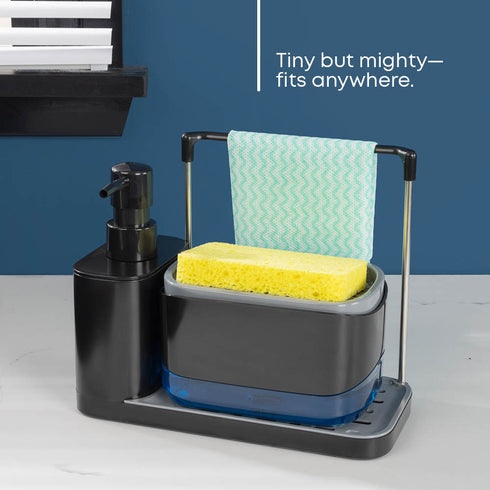 3-in-1 Soap Dispenser with Sponge Holder – Black