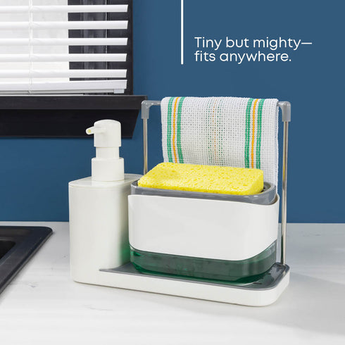 3-in-1 Soap Dispenser with Sponge Holder – White