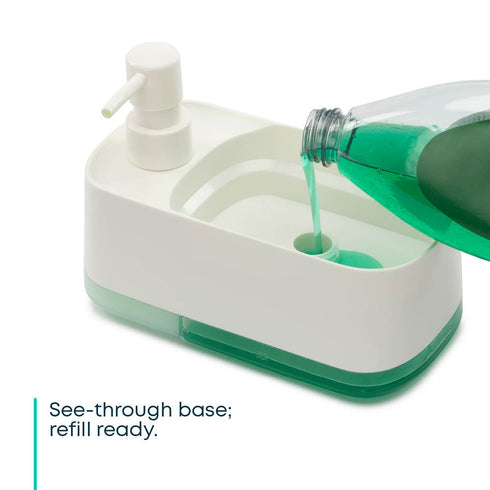 2-in-1 Soap Dispenser & Sink Organiser with Sponge Holder – White