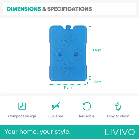 LIVIVO Freezer Block Set 5 Pack 200g - Blue BPA Free Reusable Ice Packs