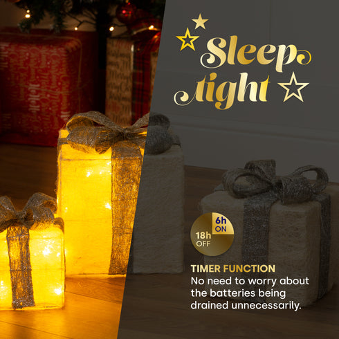 Set of 3 Light up Gift Boxes - Silver