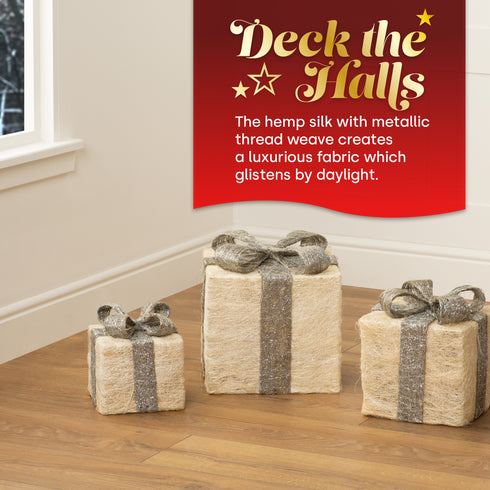 Set of 3 Light up Gift Boxes - Silver