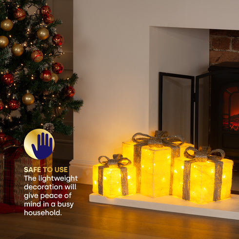 Set of 3 Light up Gift Boxes - Silver