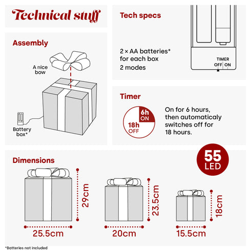 Set of 3 Light up Gift Boxes - Silver