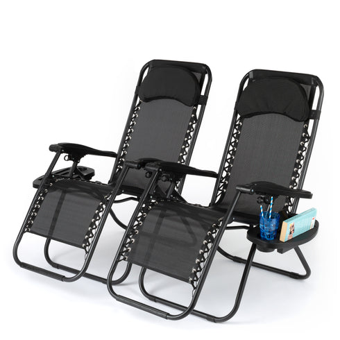 LIVIVO Gravity Chair Set of 2 with Side Tables - Zero Gravity 120kg Black