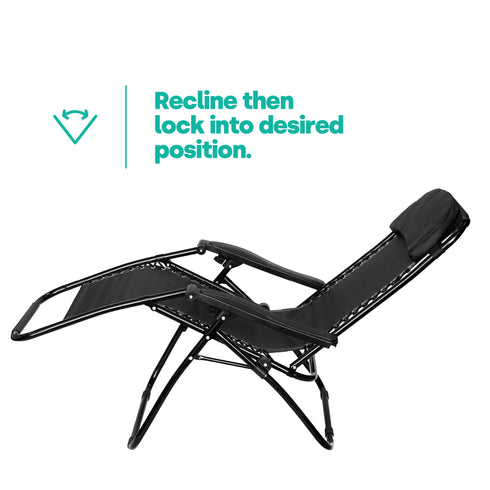 LIVIVO Gravity Chair Set of 2 with Side Tables - Zero Gravity 120kg Black