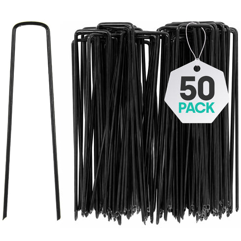 50 U-Shape Ground Pegs - Black