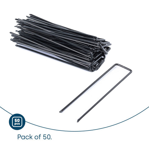 50 U-Shape Ground Pegs - Black