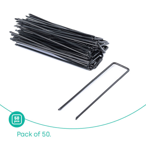 50 U-Shape Ground Pegs - Black