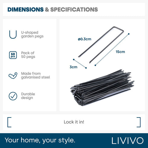 50 U-Shape Ground Pegs - Black