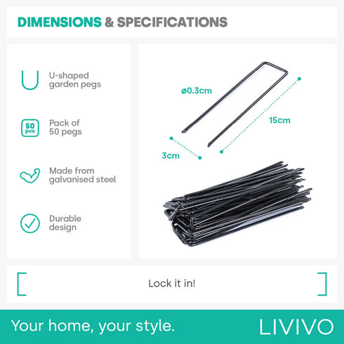 50 U-Shape Ground Pegs - Black