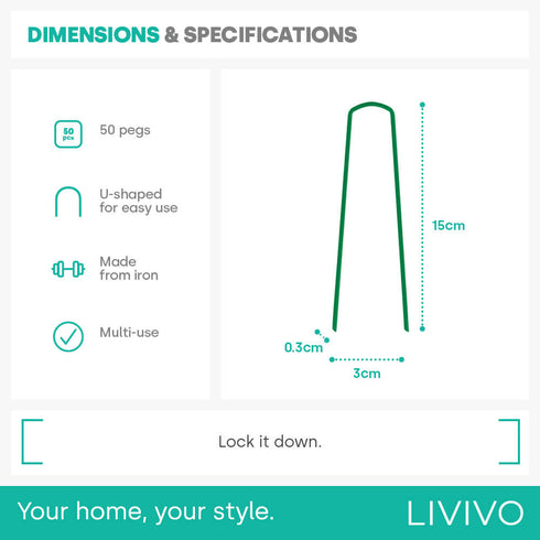 50 U-Shape Ground Pegs - Green