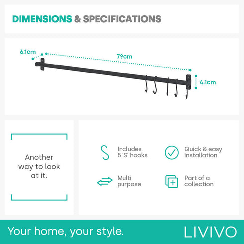 79cm Wall Mounted Rail - Black