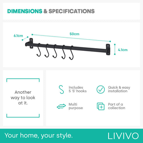 50cm Wall Mounted Rail - Black