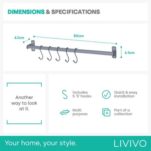 50cm Wall Mounted Rail - Grey