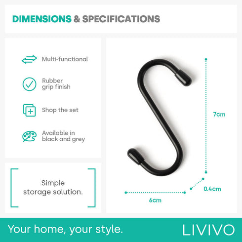 5PC Hanging 'S' Hooks - Black