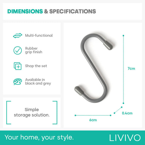 5PC Hanging 'S' Hooks - Grey