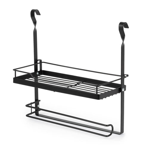 Kitchen Roll Holder with Shelf - Black