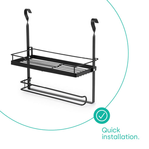 Kitchen Roll Holder with Shelf - Black