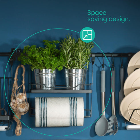 Kitchen Roll Holder with Shelf - Black