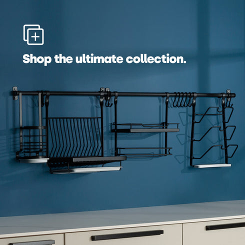 Kitchen Roll Holder with Shelf - Black