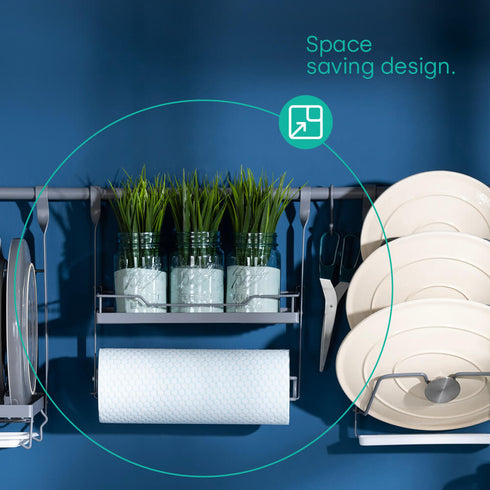 Kitchen Roll Holder with Shelf - Grey