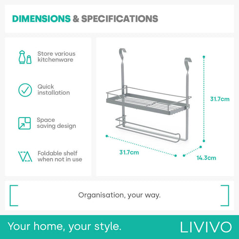 Kitchen Roll Holder with Shelf - Grey