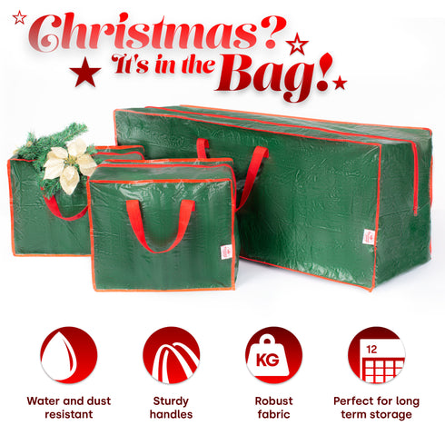 Christmas Tree and Decoration Storage Bags Set - Green
