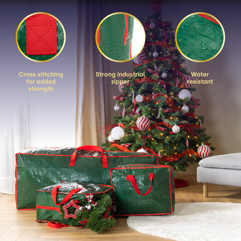 Christmas Tree and Decoration Storage Bags Set - Green