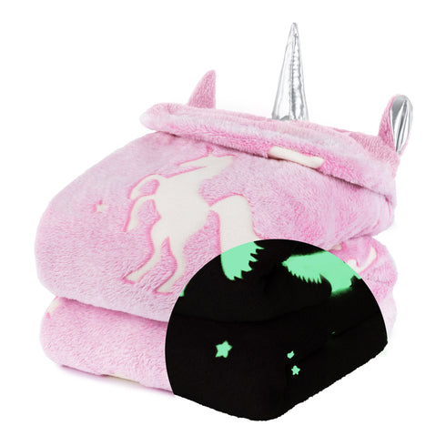 Unicorn Glow in the Dark Kids Hooded Blanket