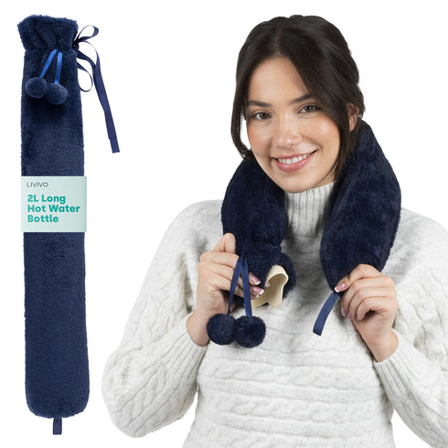 Wrap-Around Long Hot Water Bottle - Navy Plush