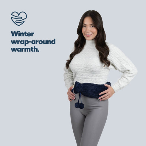 Wrap-Around Long Hot Water Bottle - Navy Plush