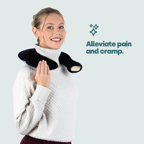 LIVIVO Neck & Shoulder U Shaped Hot Water Bottle 1L - Black Fleece