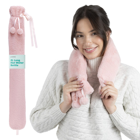 Wrap-Around Long Hot Water Bottle - Pink Plush