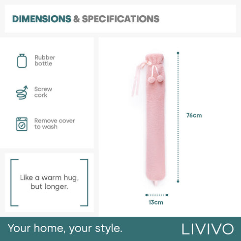 Wrap-Around Long Hot Water Bottle - Pink Plush