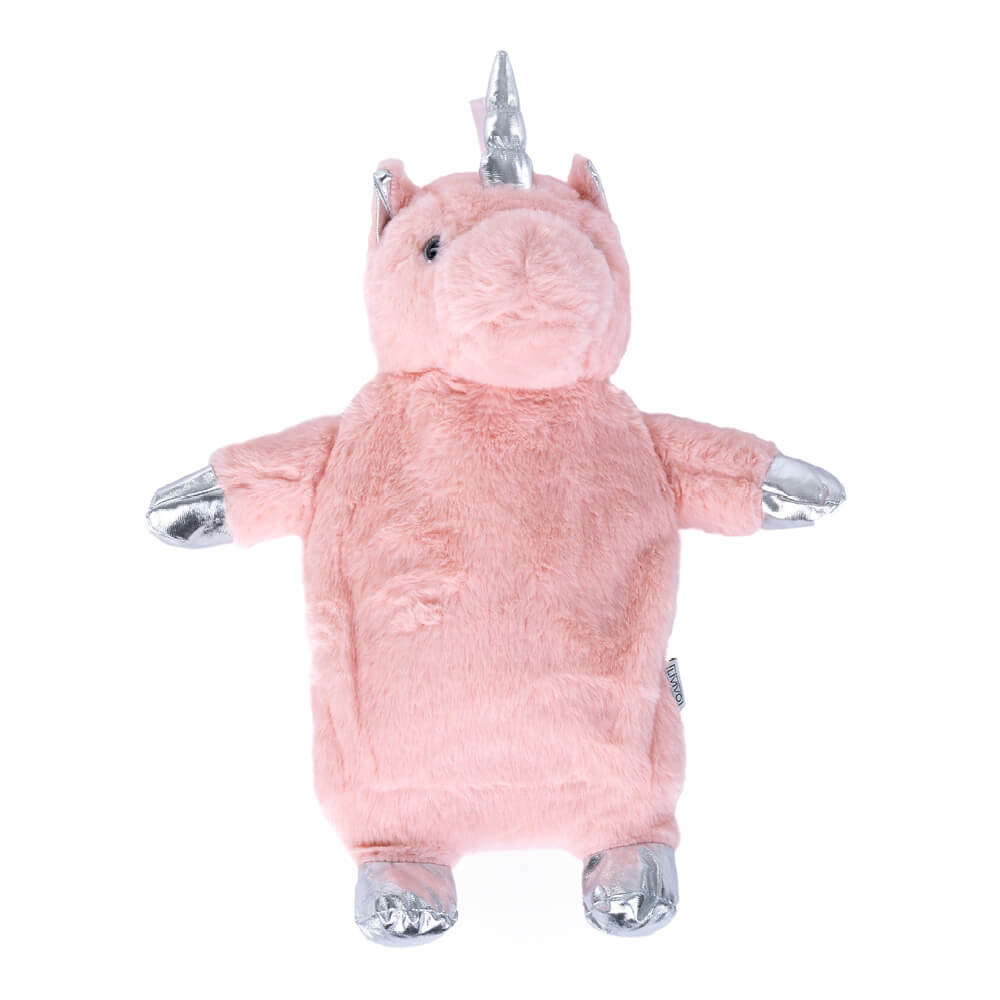Hot Water Bottle With Rainbow Coloured Faux Fur Unicorn Design Cover - View #3