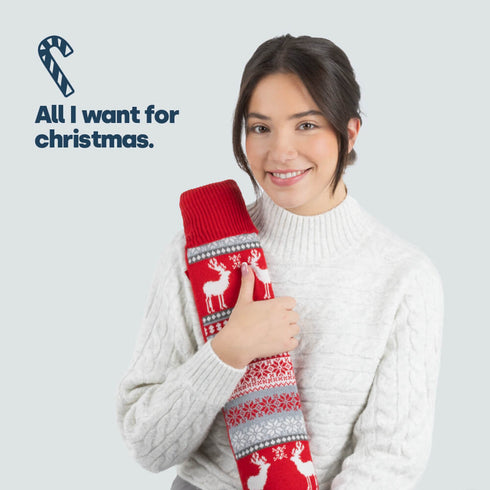 2L Extra Long Hot Water Bottle with Christmas Cover 72cm - Giant Full Body Warmth