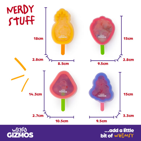 Wicked Gizmos 4 Fruit-Shaped Ice Lolly Moulds - BPA Free Summer Treats