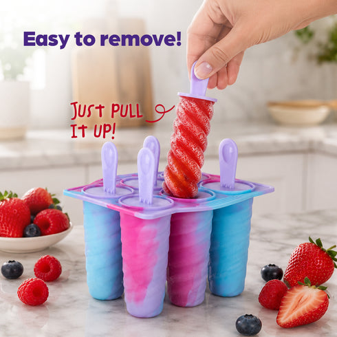 Wicked Gizmos 6 Twister-Shape Ice Lolly Mould - BPA Free Spiral Summer Treats - Cosmic Pink