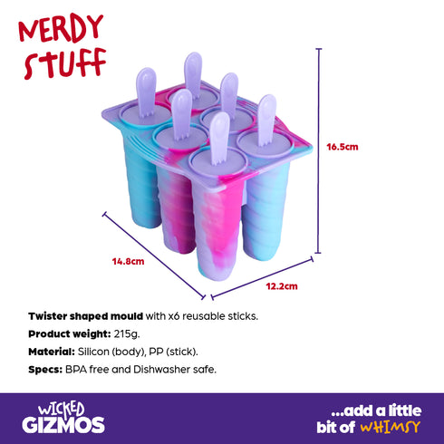 Wicked Gizmos 6 Twister-Shape Ice Lolly Mould - BPA Free Spiral Summer Treats - Cosmic Pink