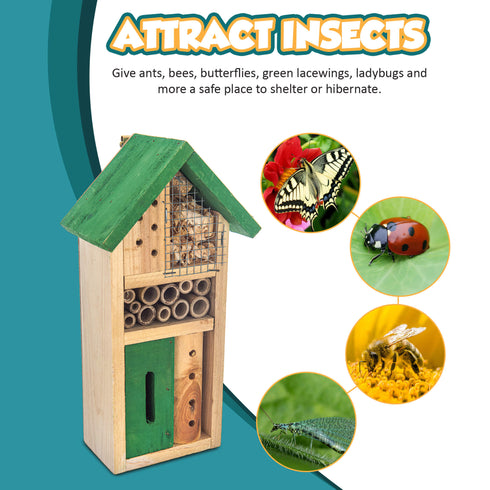 Small Wooden Bug & Bee Hotel - Green