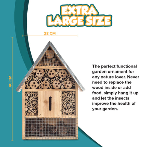 Large Wooden Bug & Bee Hotel - Metal roof
