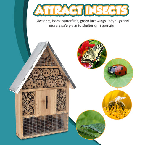 Large Wooden Bug & Bee Hotel - Metal roof