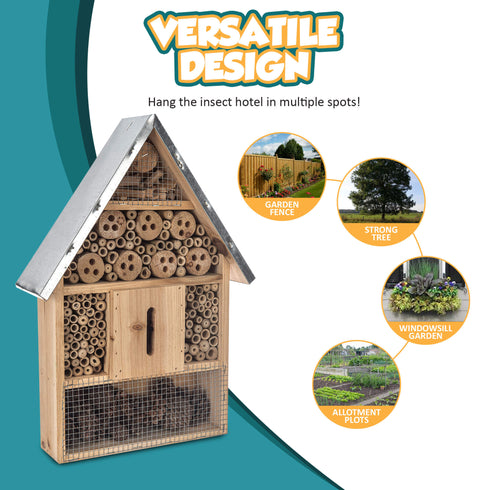 Large Wooden Bug & Bee Hotel - Metal roof