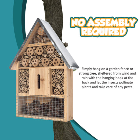 Large Wooden Bug & Bee Hotel - Metal roof