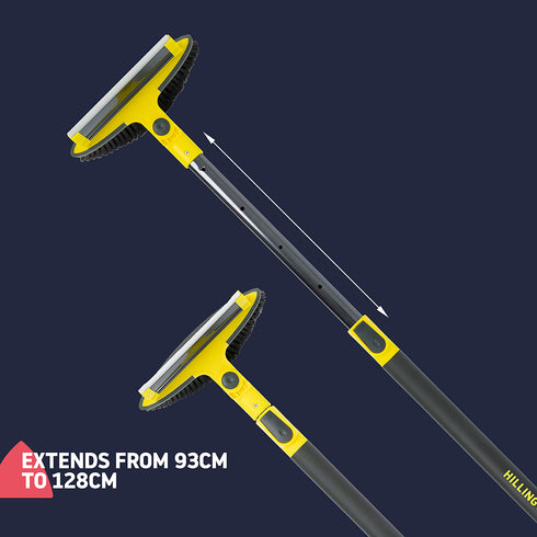 Hillington 3-in-1 Extendable Ice Scraper Snow Brush 93-128cm - Rotating Head - Dark Grey, Yellow