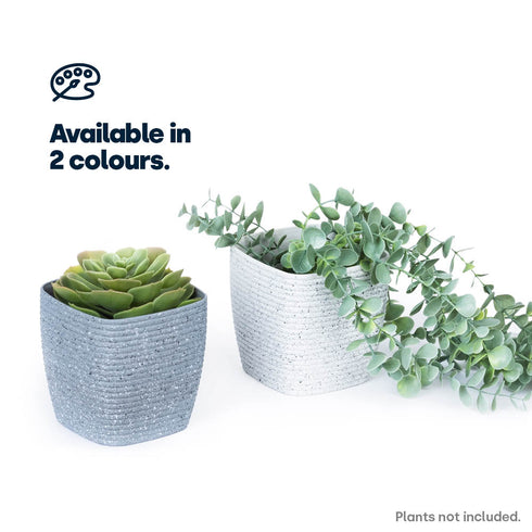 12cm Plastic Plant Pot White Sandstone