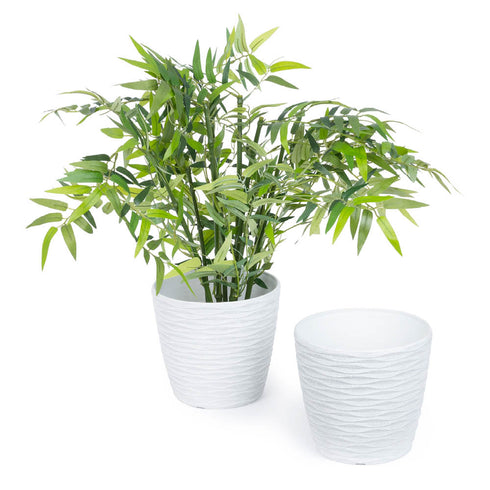 Plastic Plant Pot with Wave Design 18cm White  - Set of 2